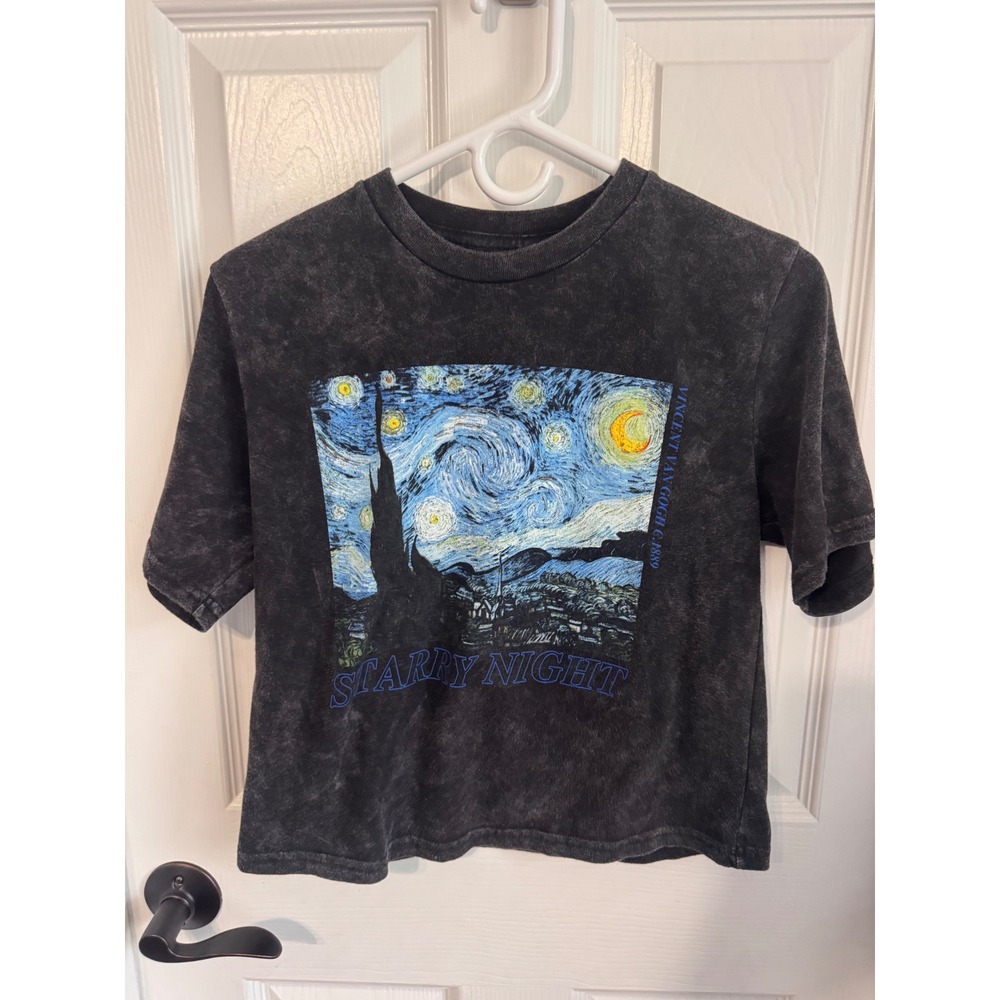 Starry Night Van Gogh Acid Wash Graphic T-Shirt Medium Art Tee